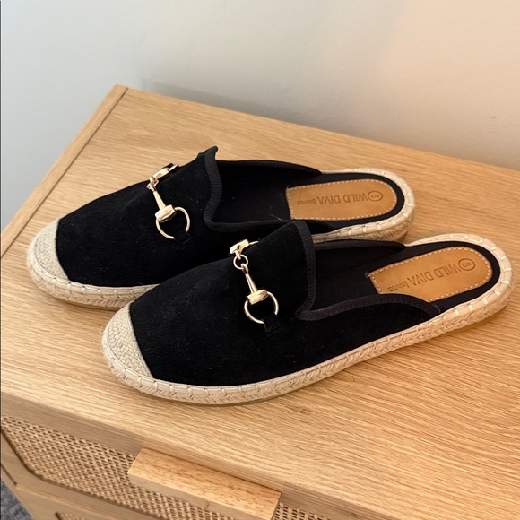 Wild Diva Black Suede Mules with Gold Accent - Picture 2 of 5